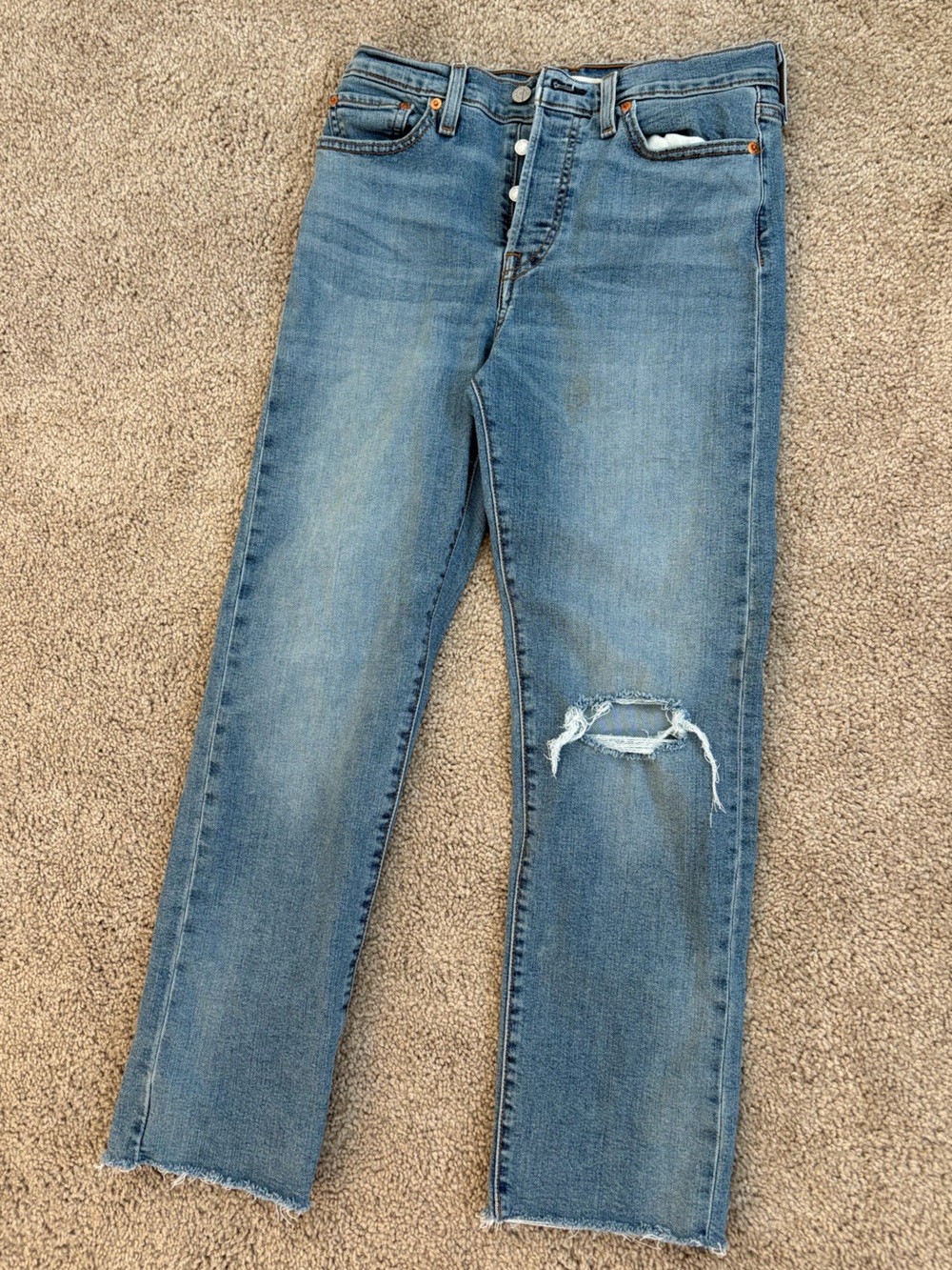 Levi's Blue Straight-Leg Jeans with Knee Distress